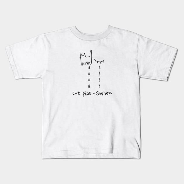 Cat piss + sadness Kids T-Shirt by PeachyDoodle
